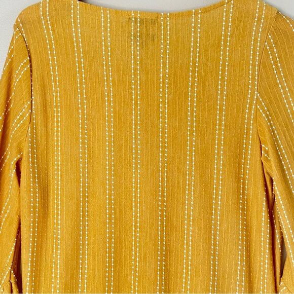 Anthropologie W5 Concepts Swiss Dot Ruffle Bell Sleeve Goldenrod Blouse SZ L - Picture 7 of 15